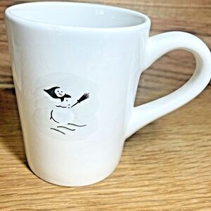 Williams Sonoma Winter Snowman on Skies Broom Hat White Christmas Holiday Mug